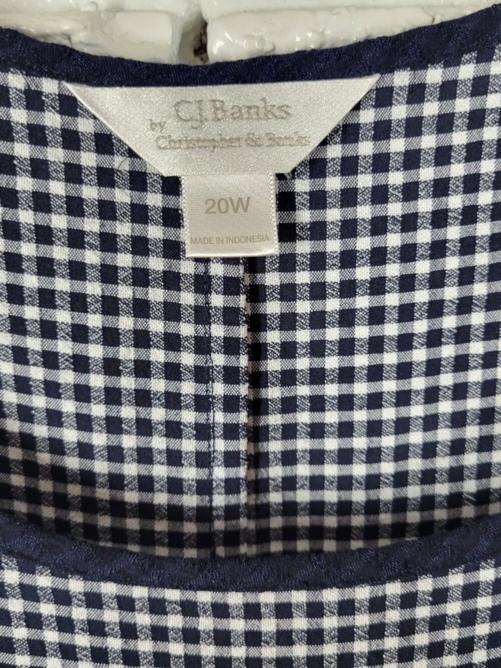 CJ Banks Women 20W Dress Gingham Blue White Seersucker Sleeveless PLA58E - Picture 10 of 12